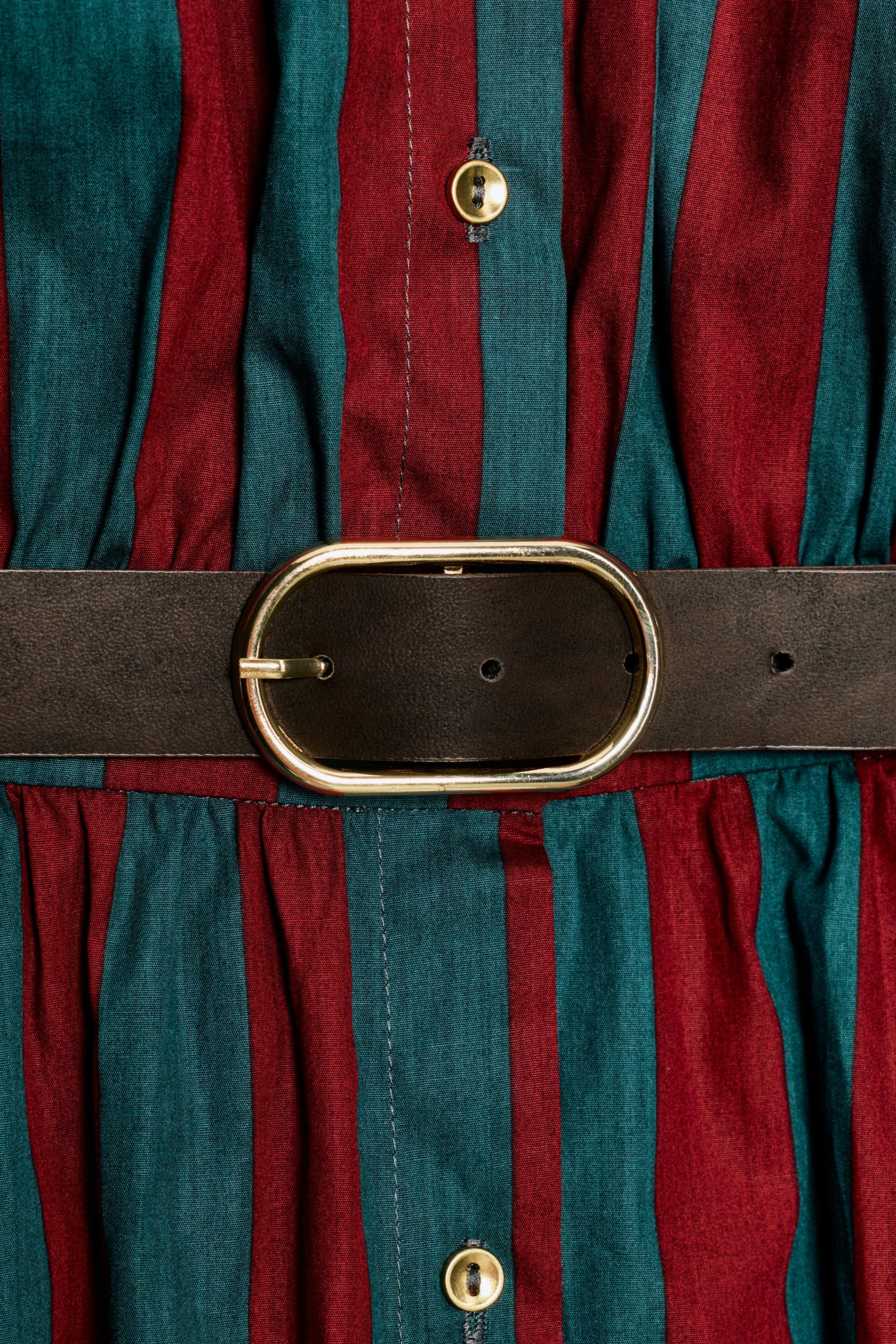 ROBE CHEMISE MI-LONGUE À RAYURES ET CEINTURE
